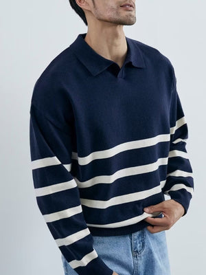 V-neck Stripes Knitting POLO Shirt