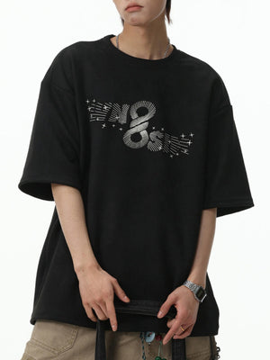 Imitation Suede Color-blocked Printed Loose-fit T-shirts