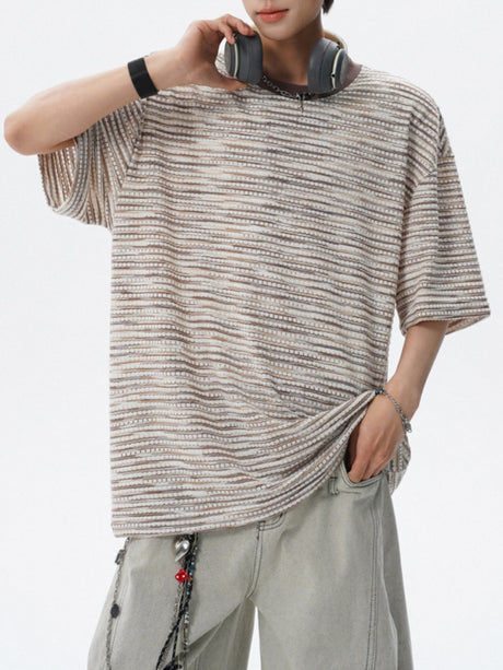 Color-blocked Rainbow Stripes Loose-fit T-shirts