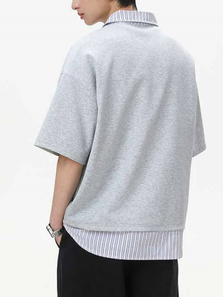 V-shaped Layered-look Patchwork Shirts