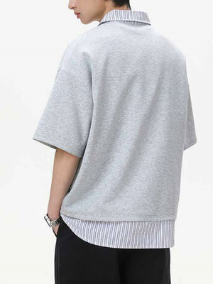 V-shaped Layered-look Patchwork Shirts