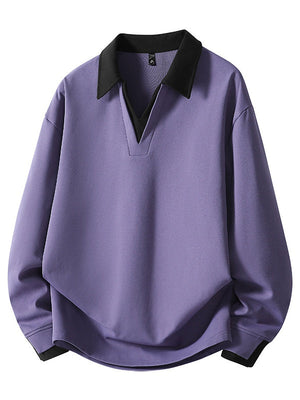 V-neck Color Matching Loose Simplicity Polo