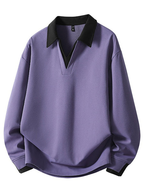 V-neck Color Matching Loose Simplicity Polo