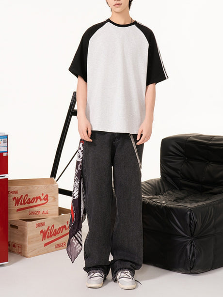 Stripes Patchwork Cooling Sensation Color-blocked T-shirts