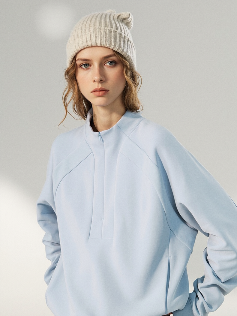 Lycra Pearl Stretch Half Zipper Comfort Keep Warm Sweatshirts&Hoodies