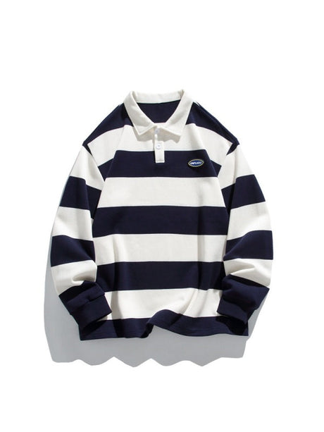 Ins Loose-fit Stripes Polo Shirts