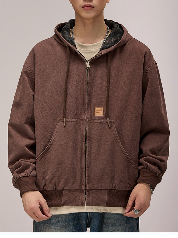 Retro Plaid Tooling Hooded Jacket