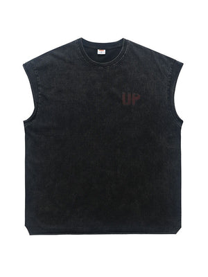 Washed Distressed Printed Tank Tops