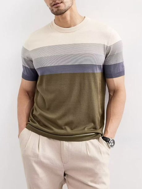 Gradient Stripes Color Matching Slim-fit T-shirts