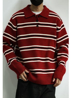 Notch-Collar Striped Sweater
