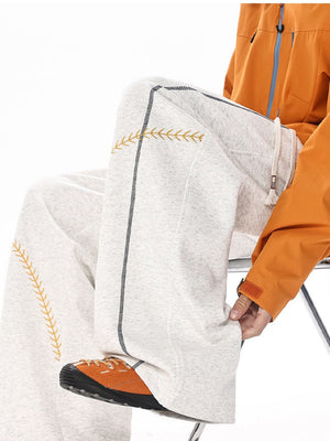 Color-blocked Embroidery Line Straight-fit Sweatpants