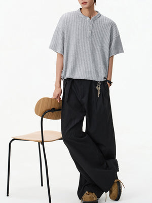 Color-blocked Henry's Collar Knitting T-shirts