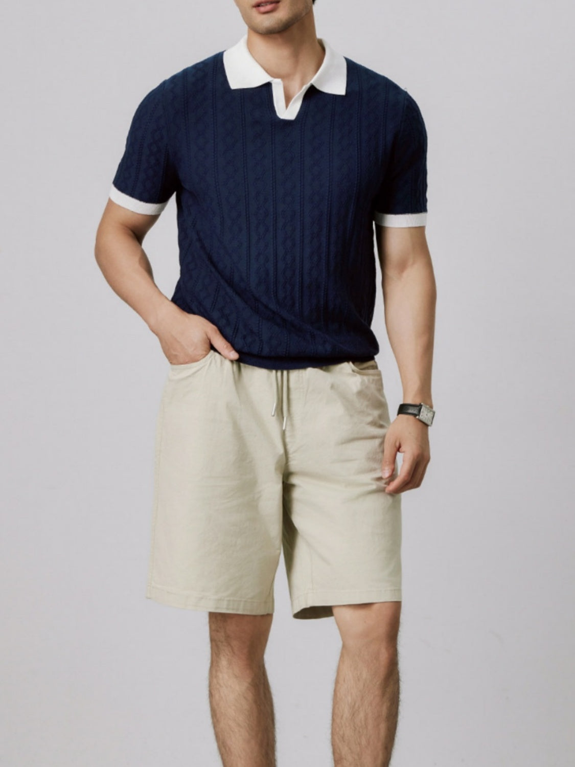 Old Money Style V-neck Color Matching Slim-fit Polo Shirts