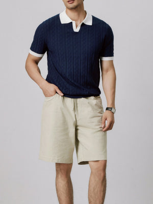 Old Money Style V-neck Color Matching Slim-fit Polo Shirts
