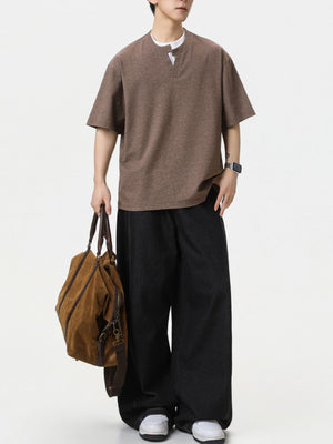 Simplicity Layered-look Loose-fit Asymmetrical T-shirts