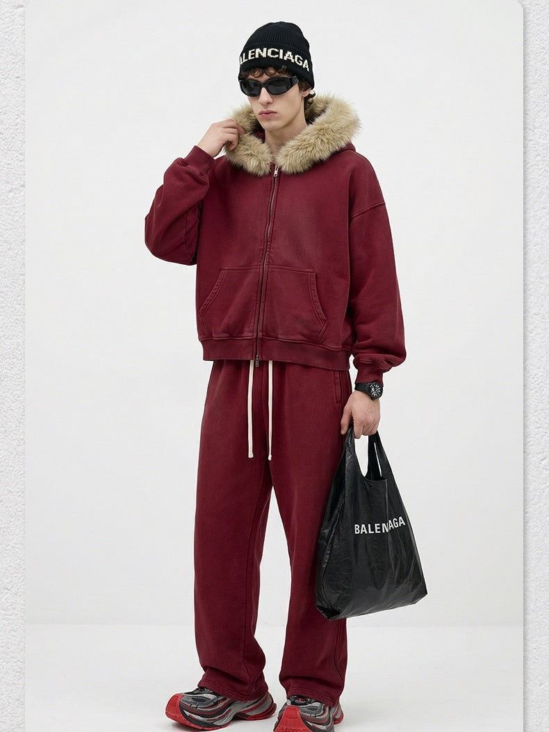 Gilet à capuche en polaire doublé, col en fourrure, coupe carrée et délavée