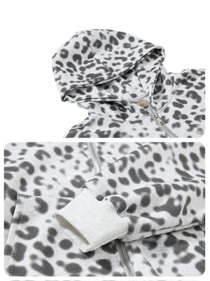 Leopard Hooded Design Hoodie Cardigan