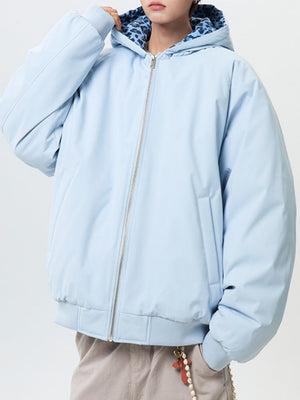 Leopard Contrasting Colors Hooded Winter Coats