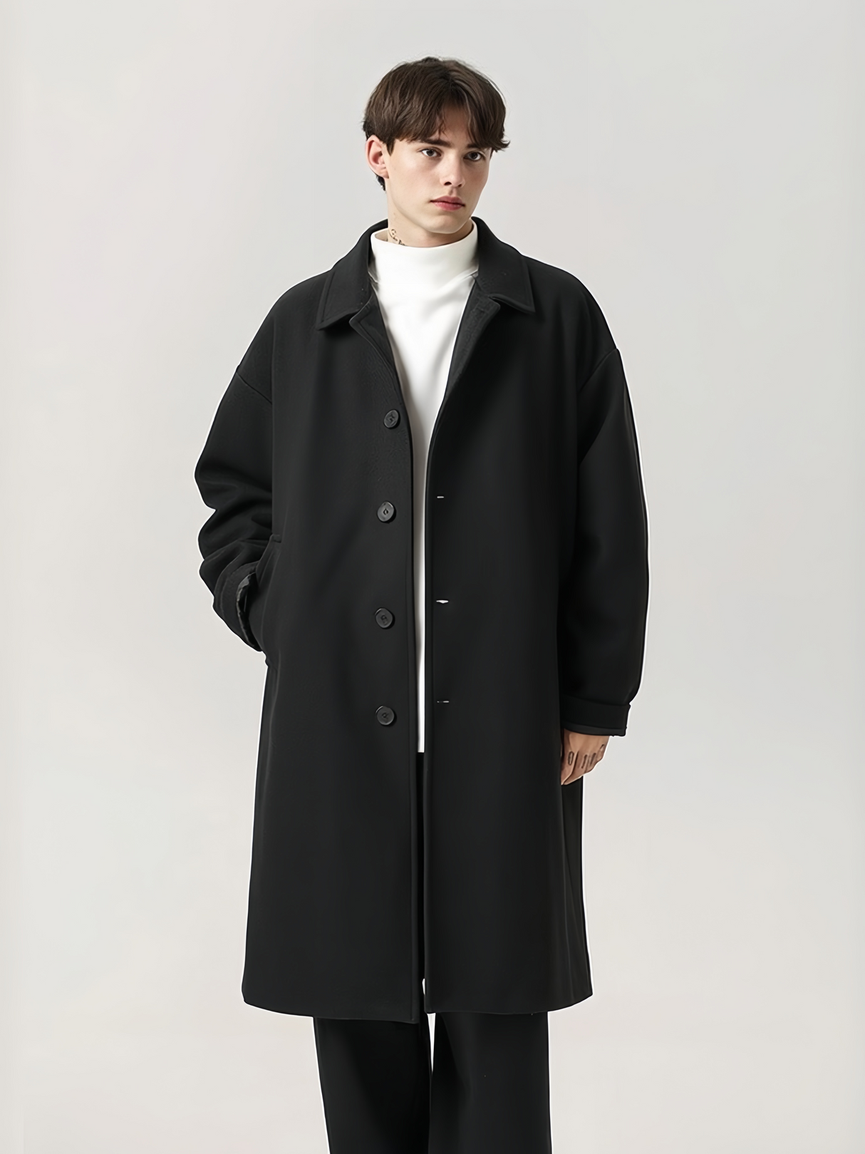 Black Brown Mid-length Lapel Coats