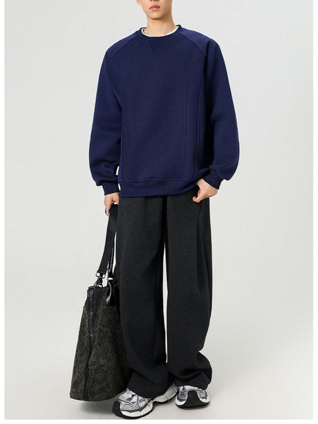 Boxy Structure Patchwork Collarless Sweatshirt