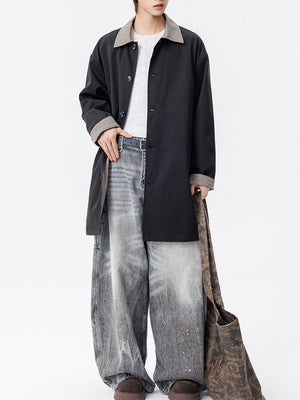 Medium And Long Loose-fit Color-blocked Trench Coats