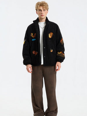 Veste coupe-vent à col montant et imprimé écureuil