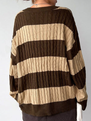 Stripes V-neck Color Matching Knitted Sweater