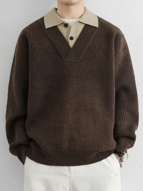 Layered-look Notch-Collar Sweater