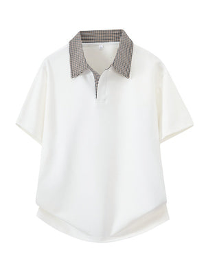 Old Money Style Plaid Patchwork POLO Shirt
