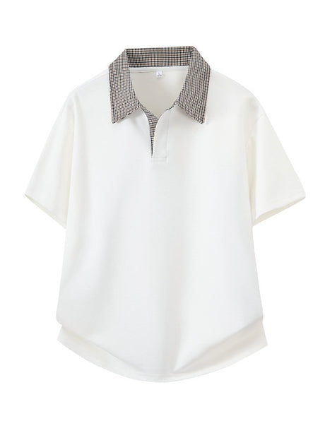 Old Money Style Plaid Patchwork POLO Shirt