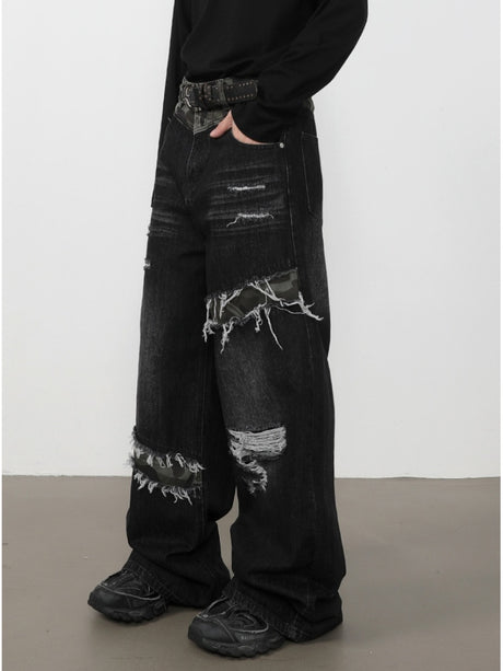 Patch Fake Hole Patchwork Jeans