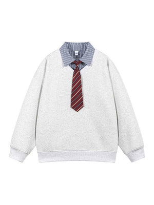 Fake Two Pieces Plaid Tie Contrasting Colors Splicing Polo