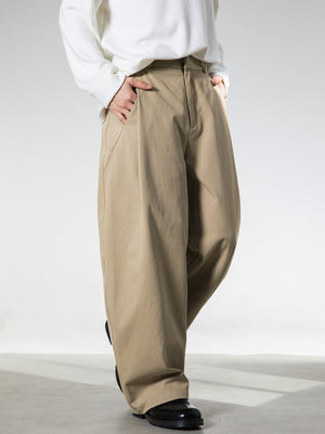3D Pleats Pure Cotton Loose-fit Straight-fit Pants
