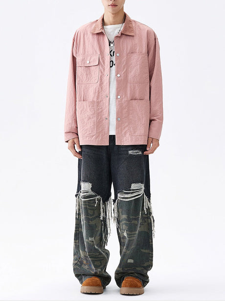 Multiple Pockets Loose-fit Shirts