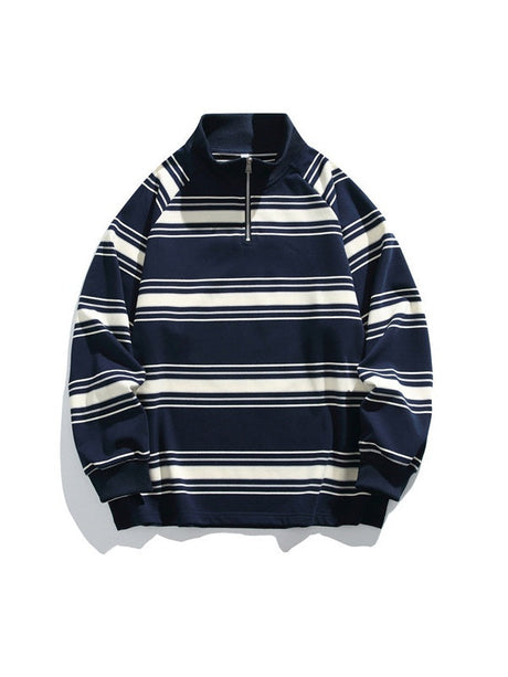 Mock Neck Zipper Stripes Raglan Sleeves Sweatshirts