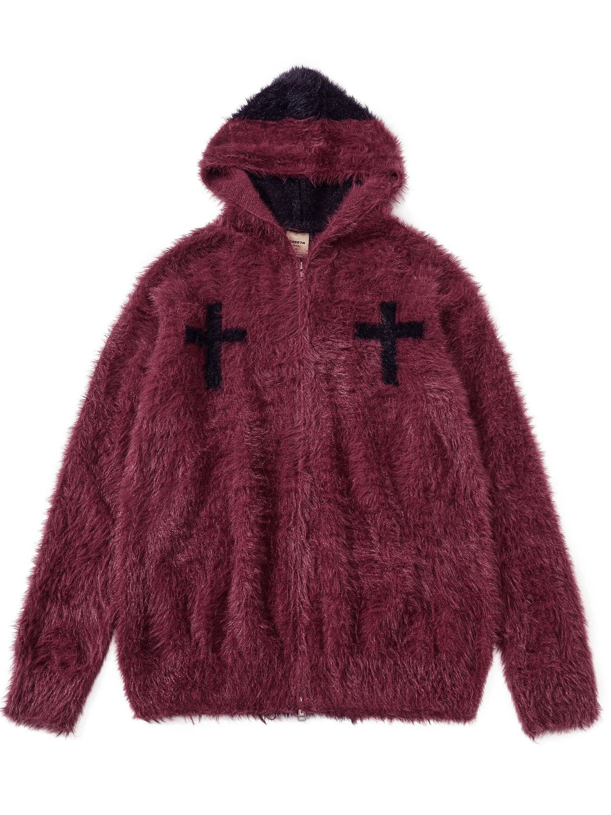 Retro Mohair Loose Zipper Hooded Cardigans