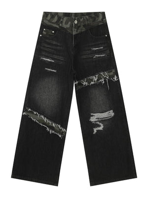 Patch Fake Hole Patchwork Jeans