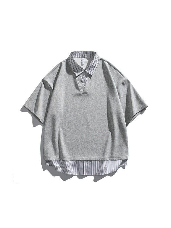 V-shaped Layered-look Patchwork Shirts