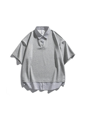 V-shaped Layered-look Patchwork Shirts