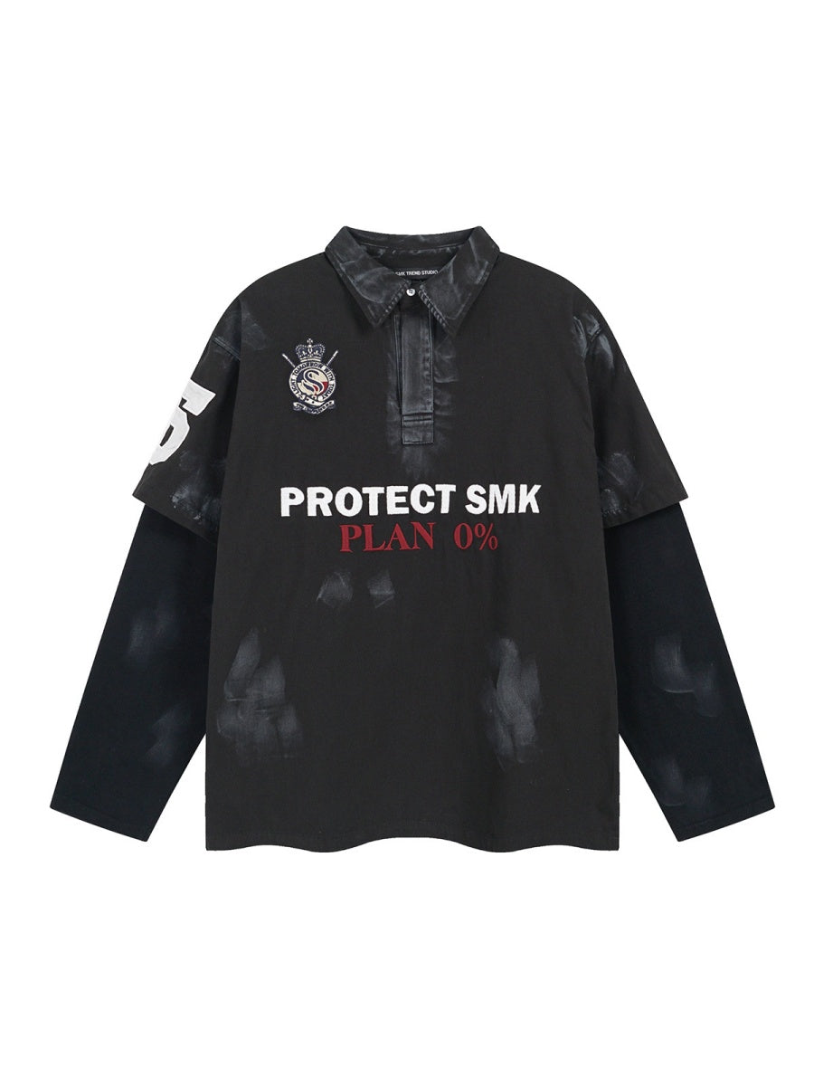 Wasteland Style American Jersey Fake Two Pieces Embroidery Polo Shirt