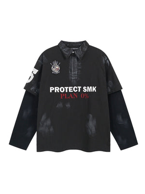 Wasteland Style American Jersey Fake Two Pieces Embroidery Polo Shirt