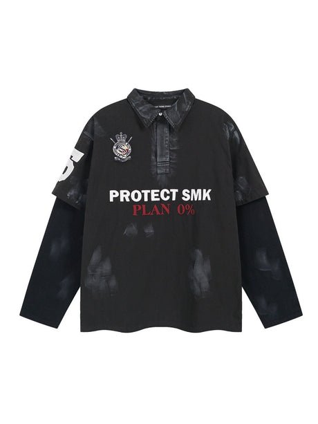 Wasteland Style American Jersey Fake Two Pieces Embroidery Polo Shirt