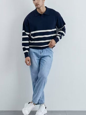 V-neck Stripes Knitting POLO Shirt