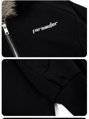 Fur Collar Hooded Zipper Sweatshirt