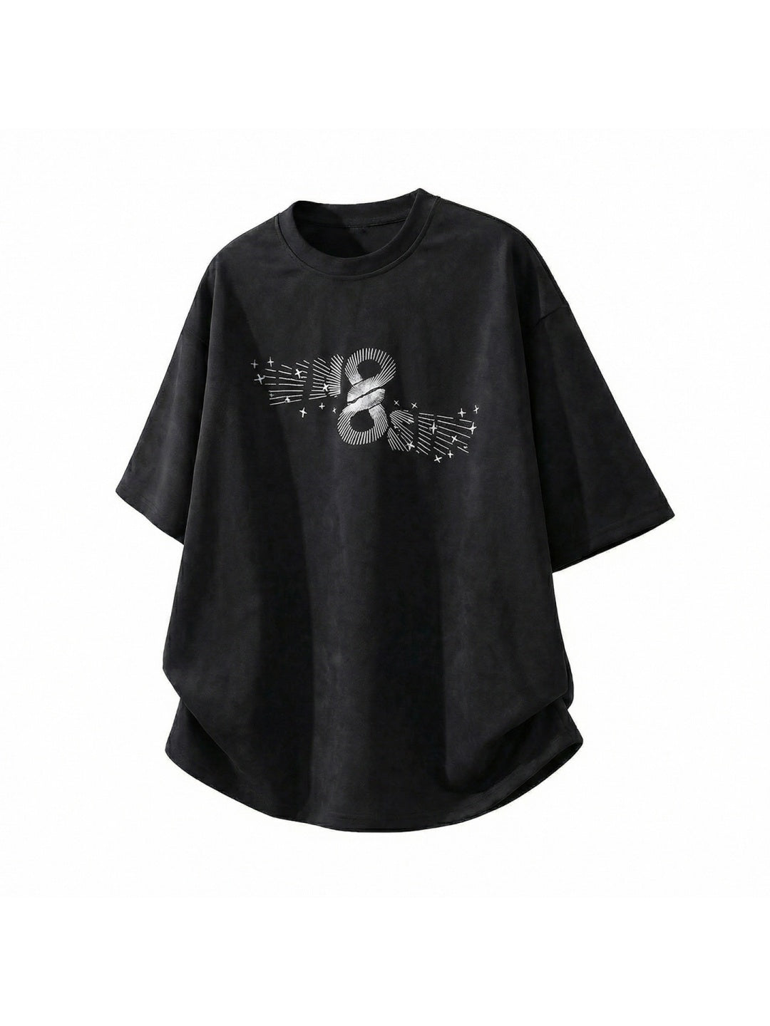 Imitation Suede Color-blocked Printed Loose-fit T-shirts