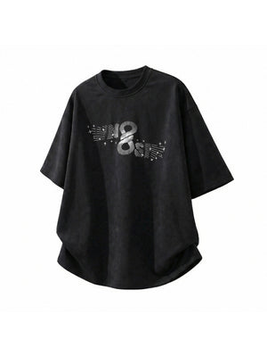 Imitation Suede Color-blocked Printed Loose-fit T-shirts