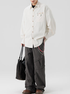 Simple Floral Embroidery Stripes Shirts