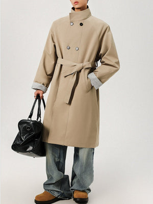 Trench-coats longs à double boutonnage et patchwork