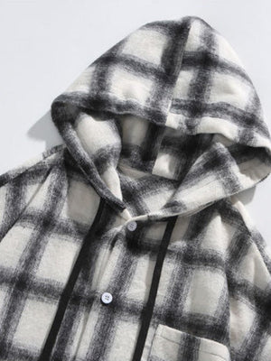 Plaid Stripes Sanding Thickening Hooded Long-sleeved Shirt