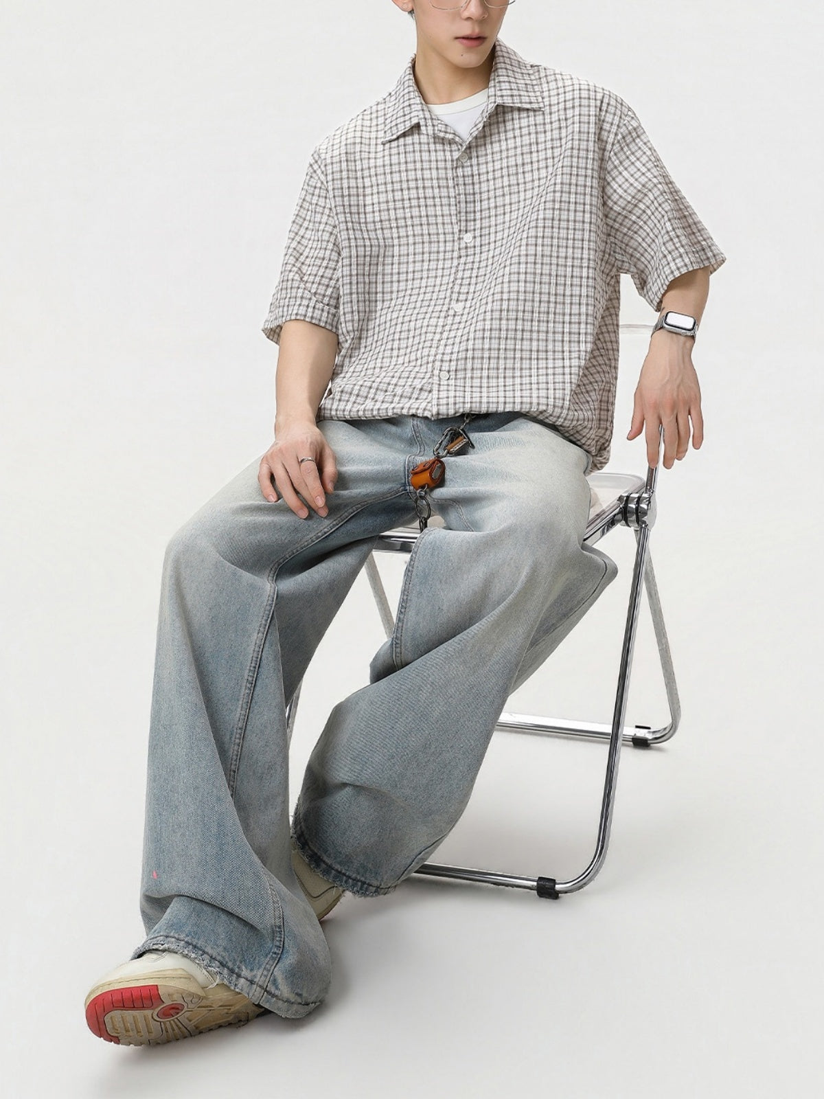 Color-blocked Plaid Boxy Loose-fit Shirts